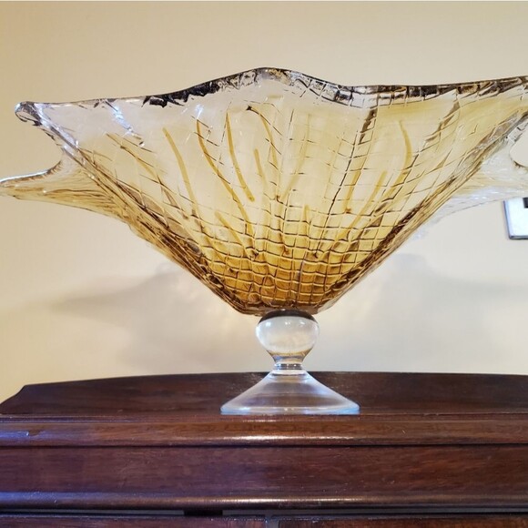 Large Centerpiece Statement Piece Amber Gold and Clear Glass - Picture 2 of 16